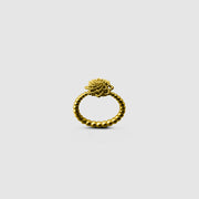 A bold reinterpretation of a timeless halo design, this ring fuses the ancient granulation technique with contemporary digital craftsmanship. Its sculptural silhouette and delicate design details make it a standout piece, expertly crafted in gold-plated brass or .925 silver as part of the PHAOS collection.