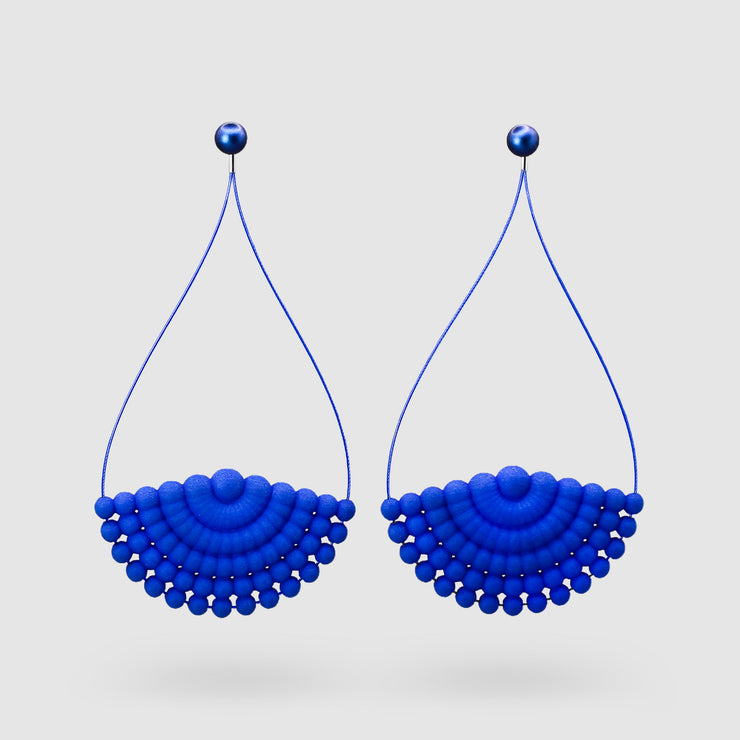 Ultra light and hand-dyed in your choice of colour, these earrings are made from 3D printed bioplastic, glass pearls and silver .925 closure for pierced ears. Wear the jacket and stud together for a sophisticated look or wear the royal blue glass studs on their own as part of your everyday signature style. 