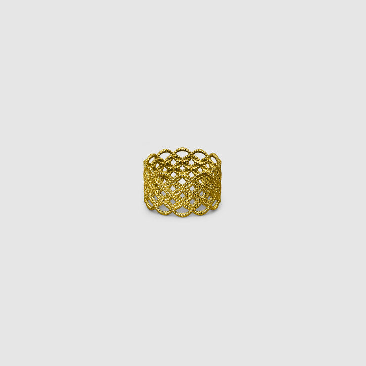 Sculptural ring featuring an intricate pattern and crafted in gold-plated brass or silver .925 from the PHAOS collection. Stacks beautifully or looks equally good worn alone.