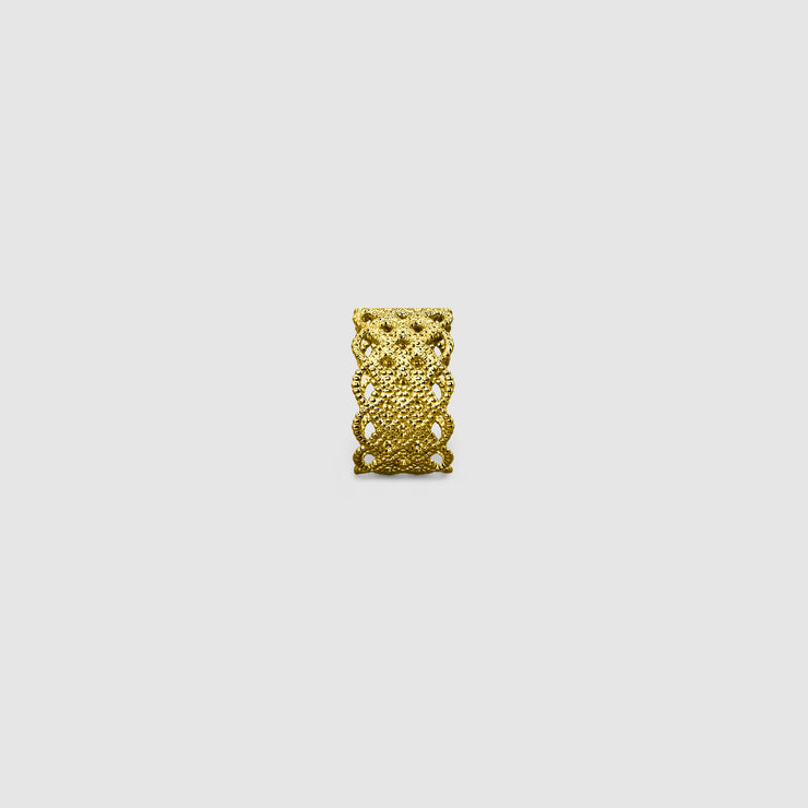 Sculptural ring featuring an intricate pattern and crafted in gold-plated brass or silver .925 from the PHAOS collection. Stacks beautifully or looks equally good worn alone.