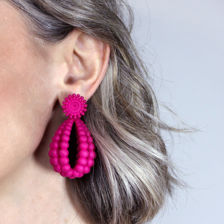 Show-stopping earrings from hand dyed durable bioplastic and silver .925 of the PHAOS collection. Made from a bio-based material derived from castor oil, these earrings take centre stage. Finished with our signature post fastening for all-day comfort on pierced ears.